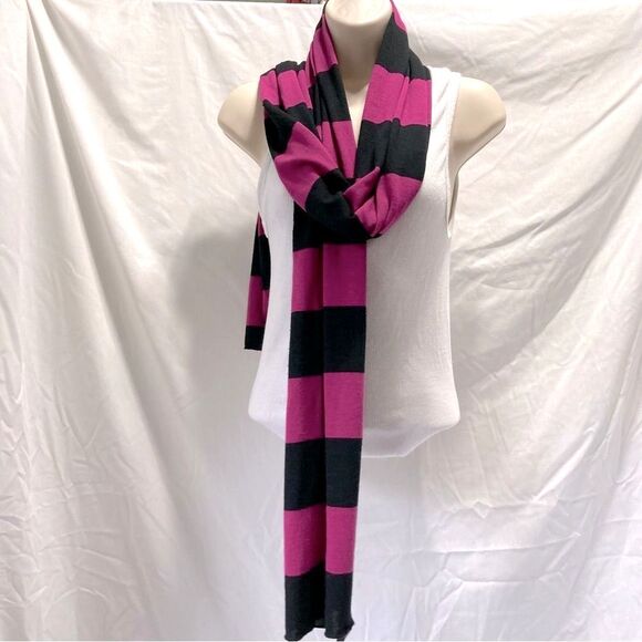 RUGBY Knit Scarf Black and Burgundy Striped Preppy Academia 80 x 14 inches - Picture 7 of 16